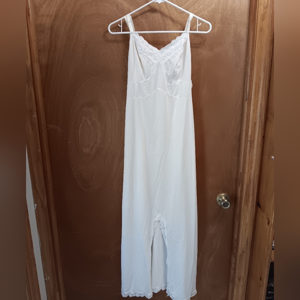 Nancy King Elegant White Lace Trim Long Slip